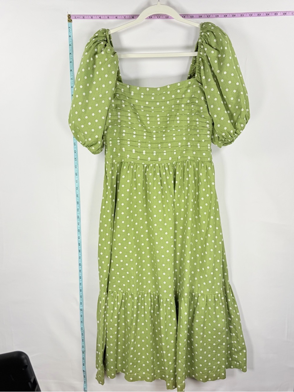 Abercrombie & Fitch Green Polka Dot Puff-Sleeve Midi Dress - Picture 14 of 14